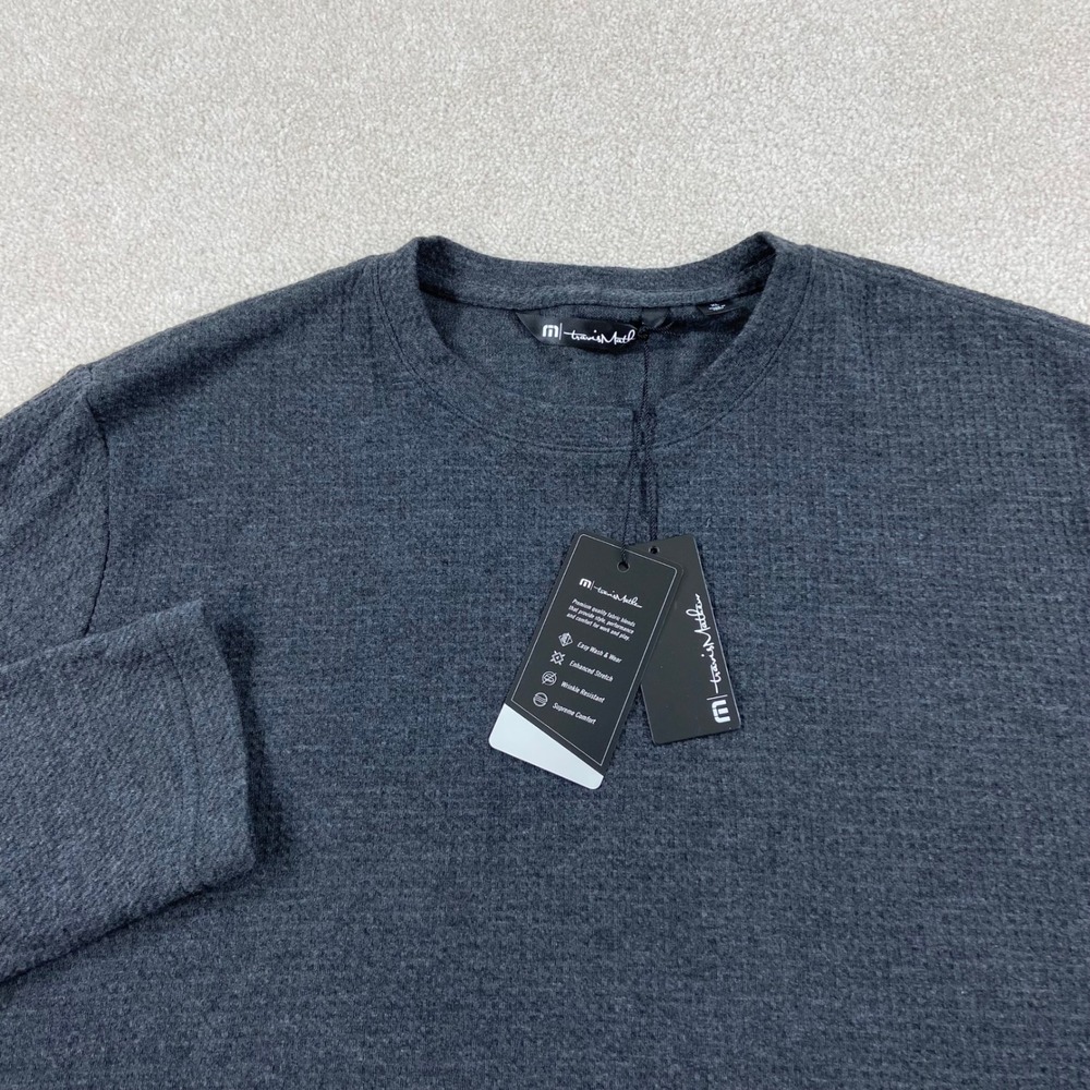 NWT Travis Mathew Cloud Waffle Crew Mens XL Charcoal Grey Long Sleeve Shirt